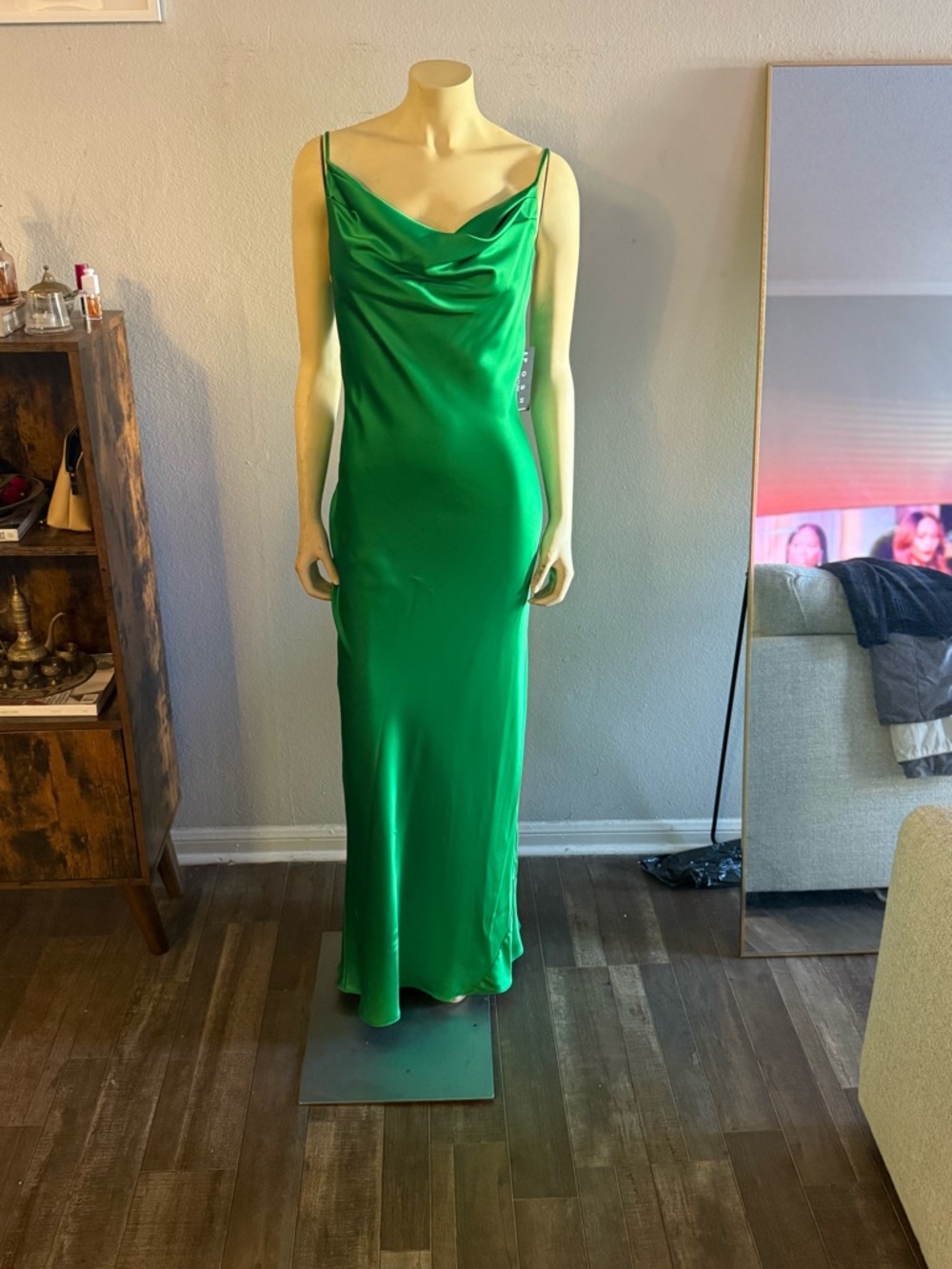Posh Couture Emerald Satin Cowl Maxi Dress